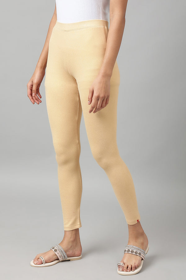 Pale Gold Solid Jersey Tights in Ankle Length