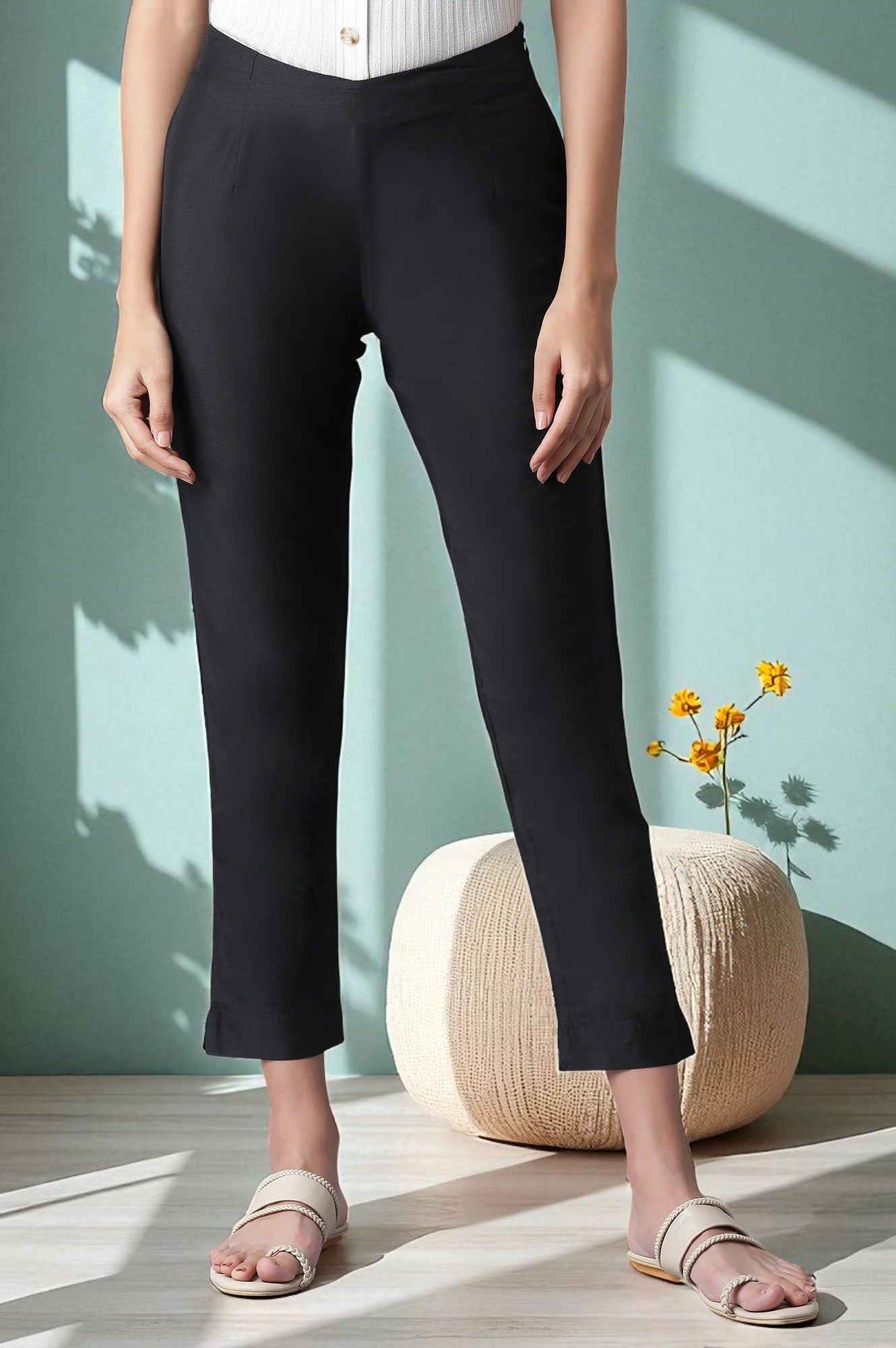 Black Slim Fit Ankle Length Pants