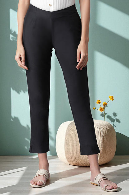Black Slim Fit Ankle Length Pants
