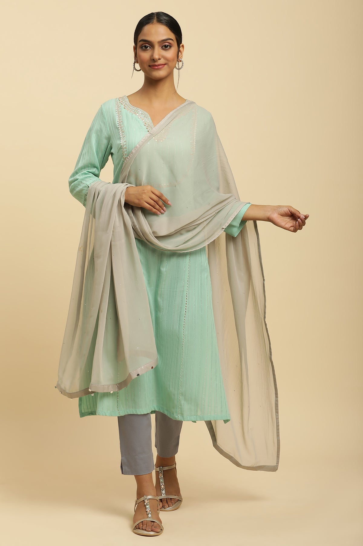 Silver Chiffon Dupatta - FS