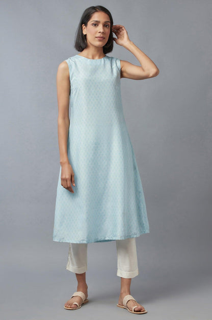 Blue Embroidered Gillet with Textured kurta - wforwoman