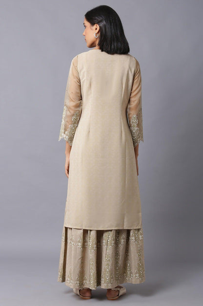 Gold Beige Floral Printed kurta With Embroidery - wforwoman