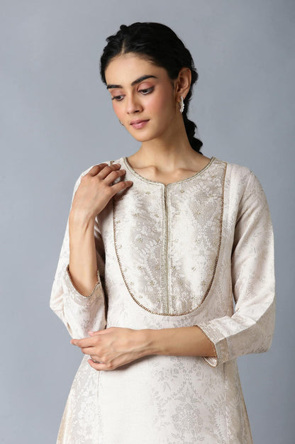 Light Pink Jacquard kurta In Round Neck - wforwoman