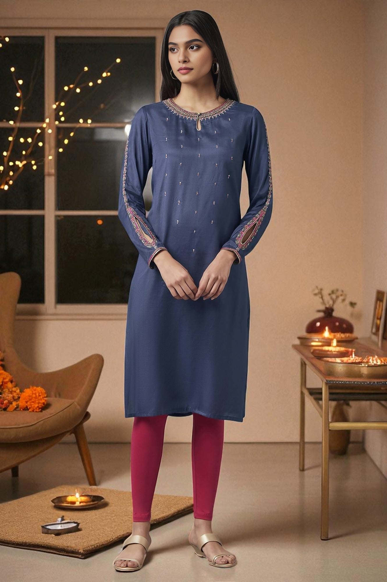Blue Embroidered kurta