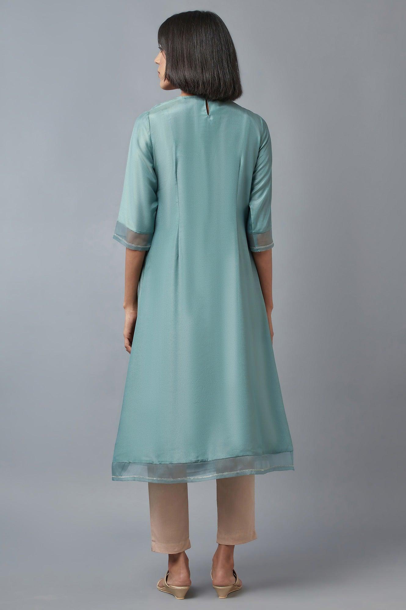 Sea Green Angrakha kurta - wforwoman