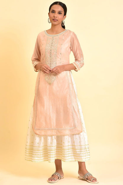 Pink Mock Layered Embroidered Dress - wforwoman