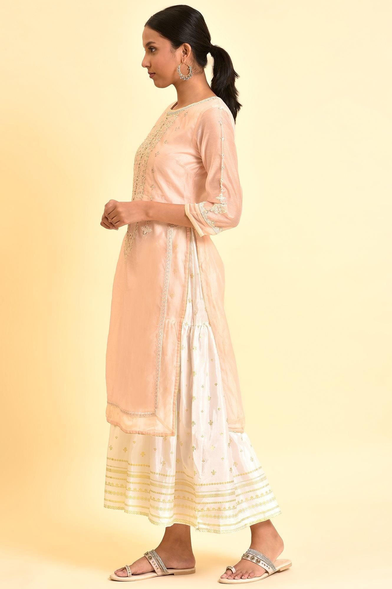 Pink Mock Layered Embroidered Dress - wforwoman