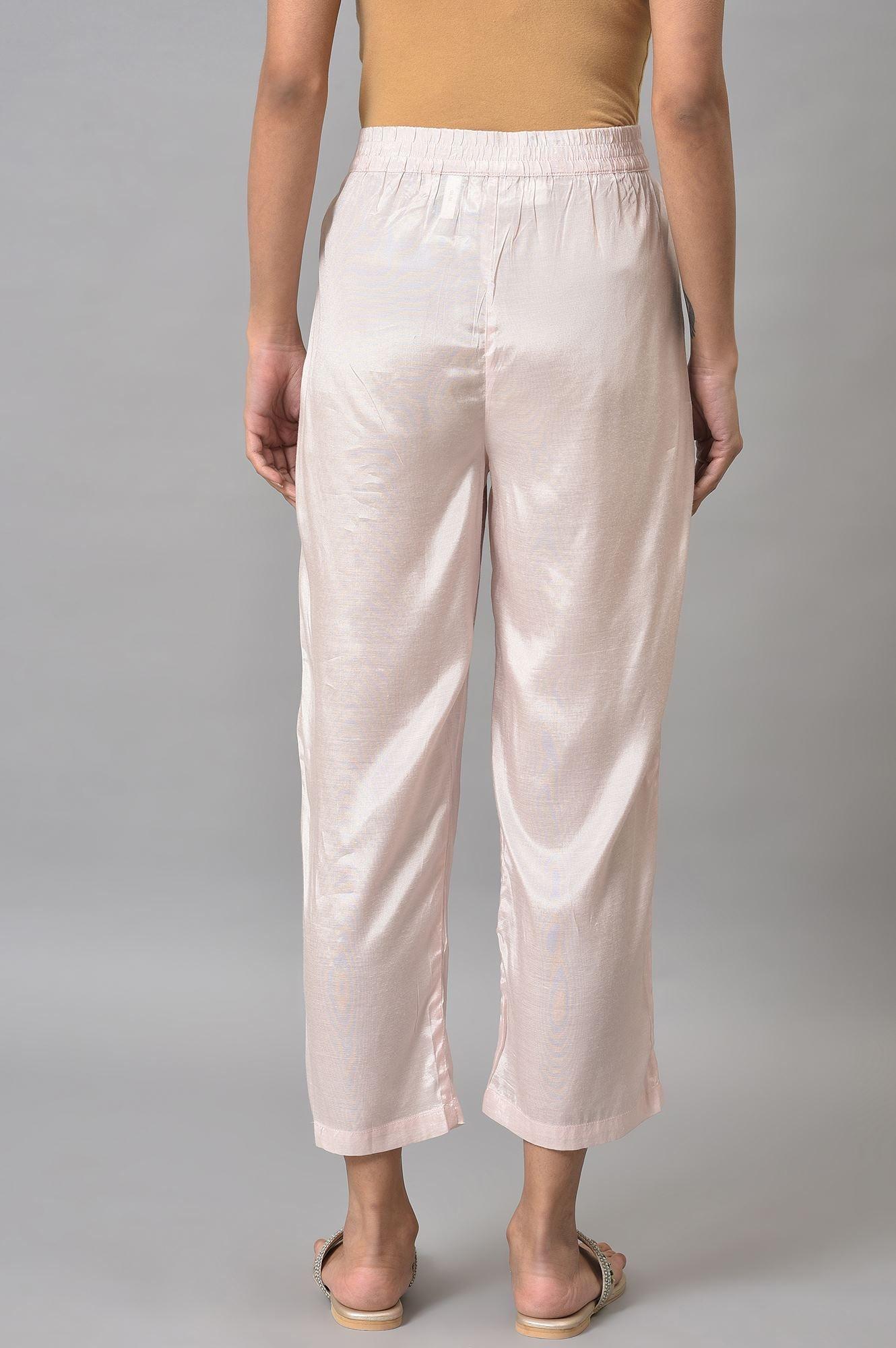 Pink Solid Slim Pants In Straight Silhouette - wforwoman