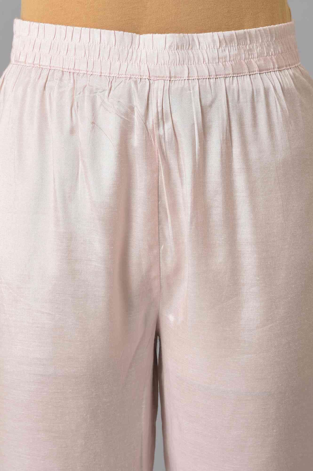 Pink Solid Slim Pants In Straight Silhouette - wforwoman