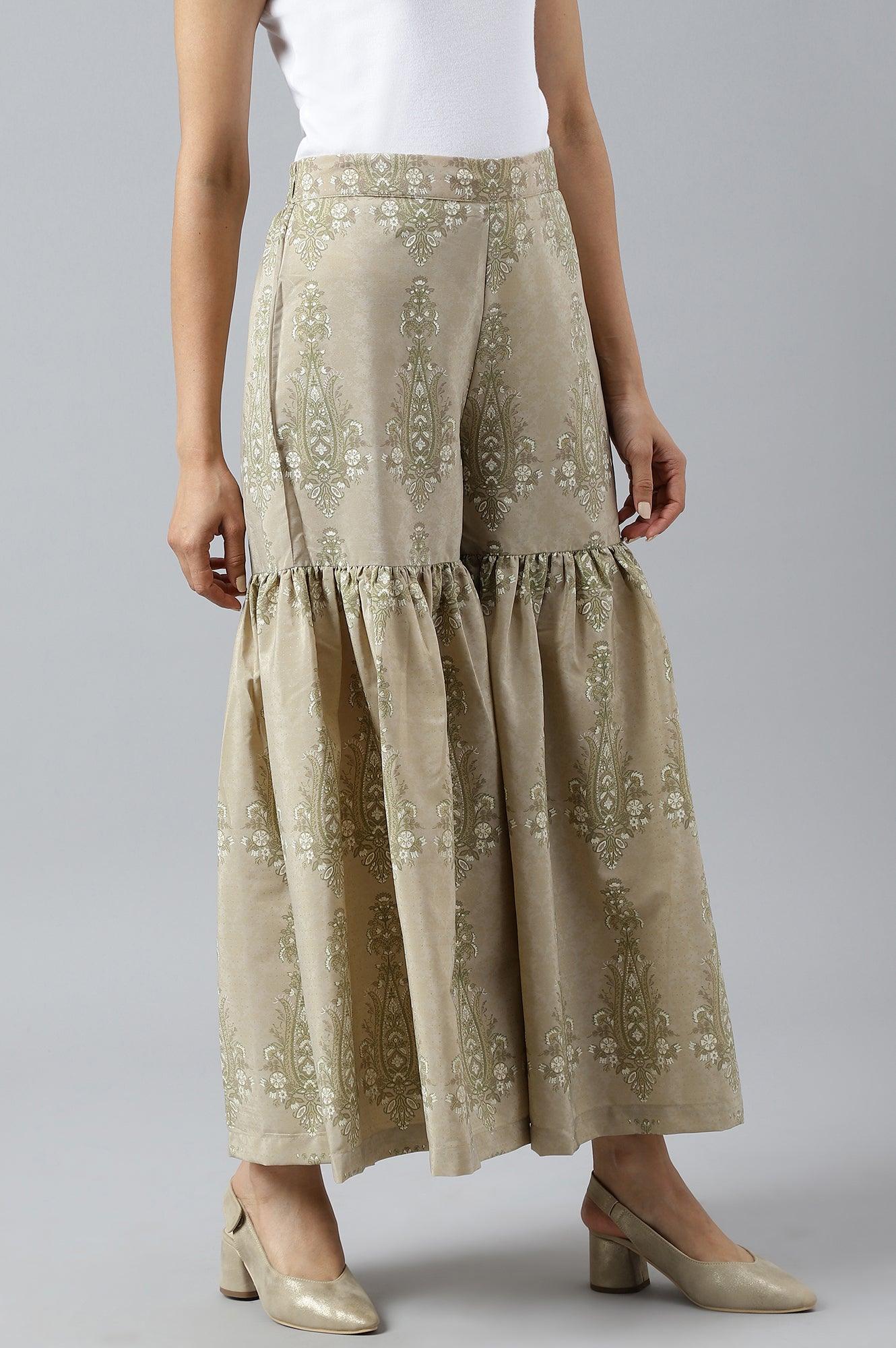 Beige Printed Gathered Sharara - wforwoman
