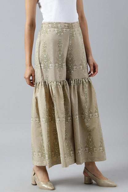 Beige Printed Gathered Sharara - wforwoman