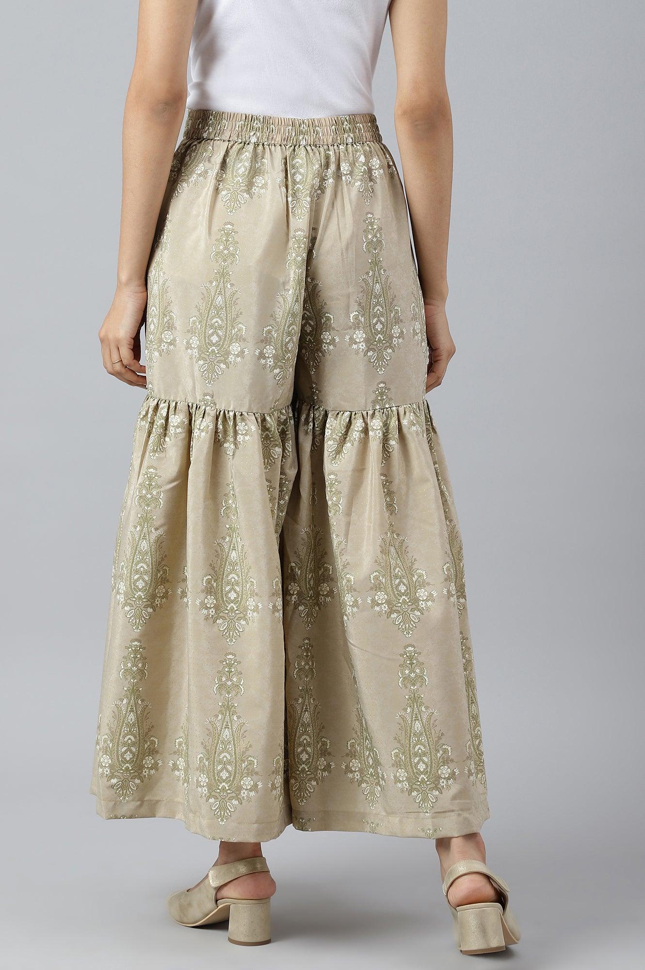 Beige Printed Gathered Sharara - wforwoman