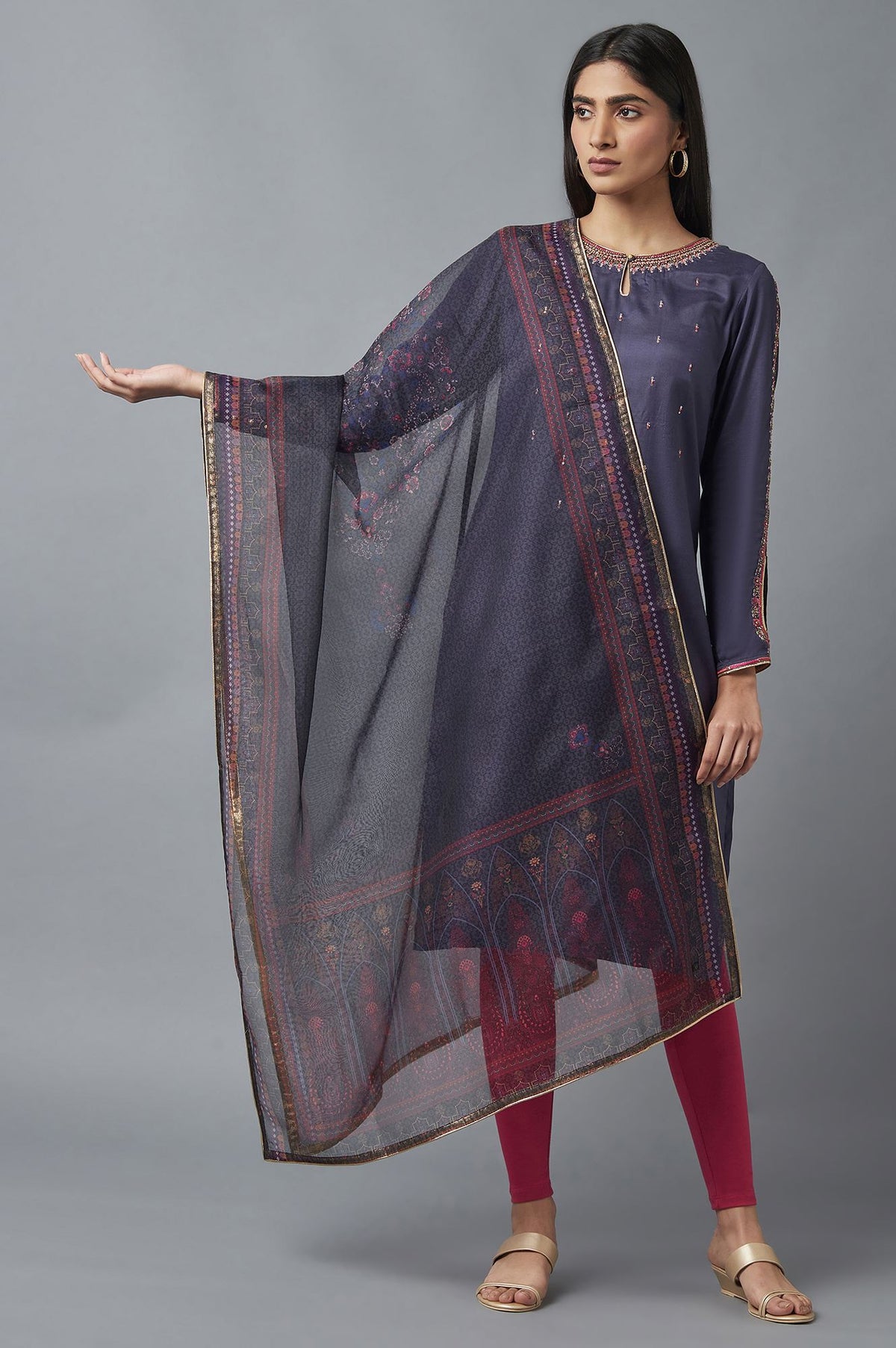 Grey Organza Dupatta - FS