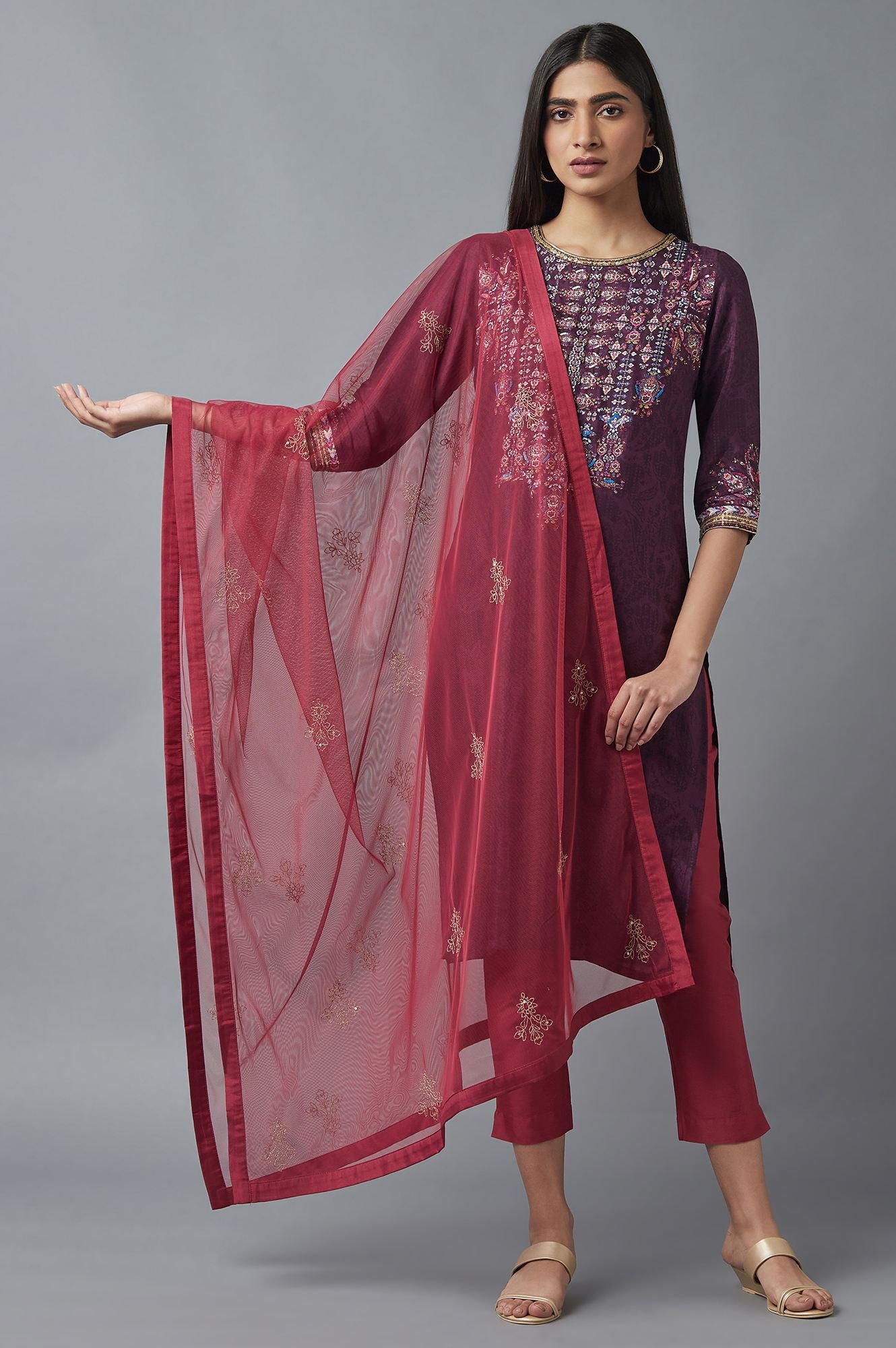 Pink Mesh Dupatta