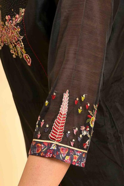 Black Chanderi kurta And Slim Pant Set - wforwoman