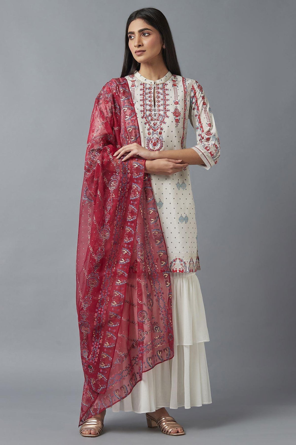 Ecru kurta, Sharara and Dupatta Set - 6