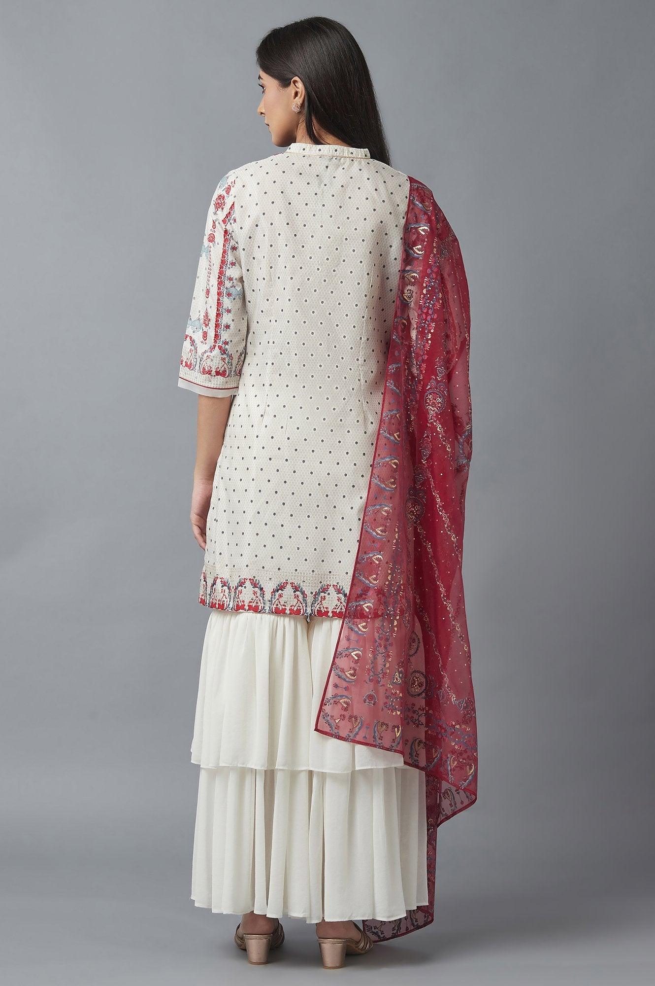 Ecru kurta, Sharara and Dupatta Set - wforwoman