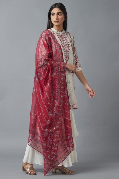 Ecru kurta, Sharara and Dupatta Set - wforwoman