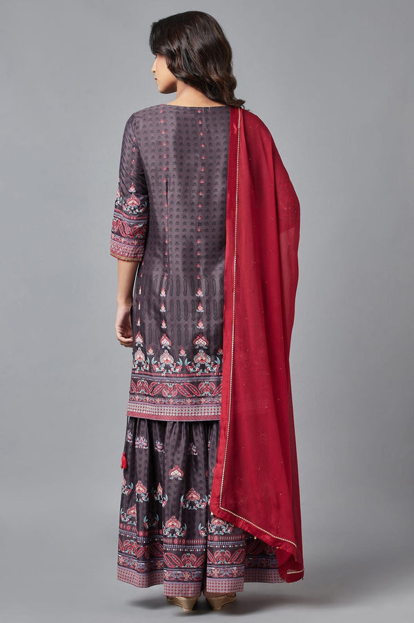 Dark Grey kurta, Sharara and Dupatta Set