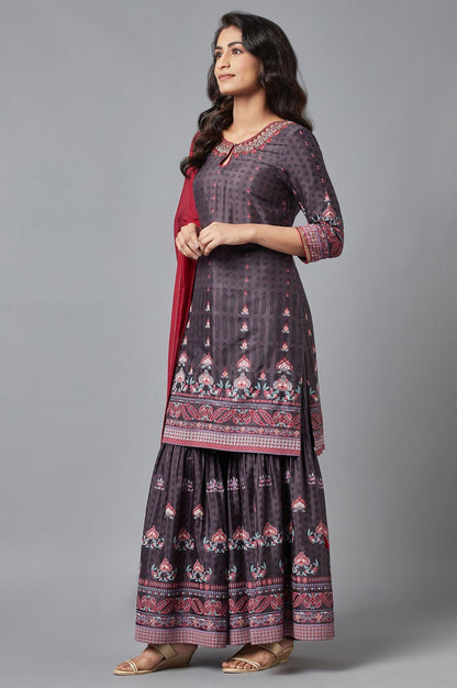 Dark Grey kurta, Sharara and Dupatta Set - wforwoman