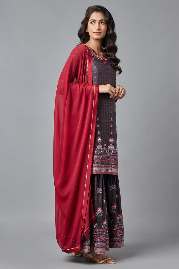 Dark Grey kurta, Sharara and Dupatta Set