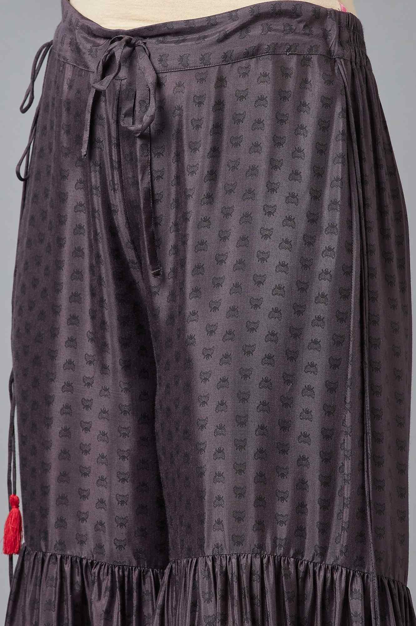 Dark Grey kurta, Sharara and Dupatta Set - wforwoman