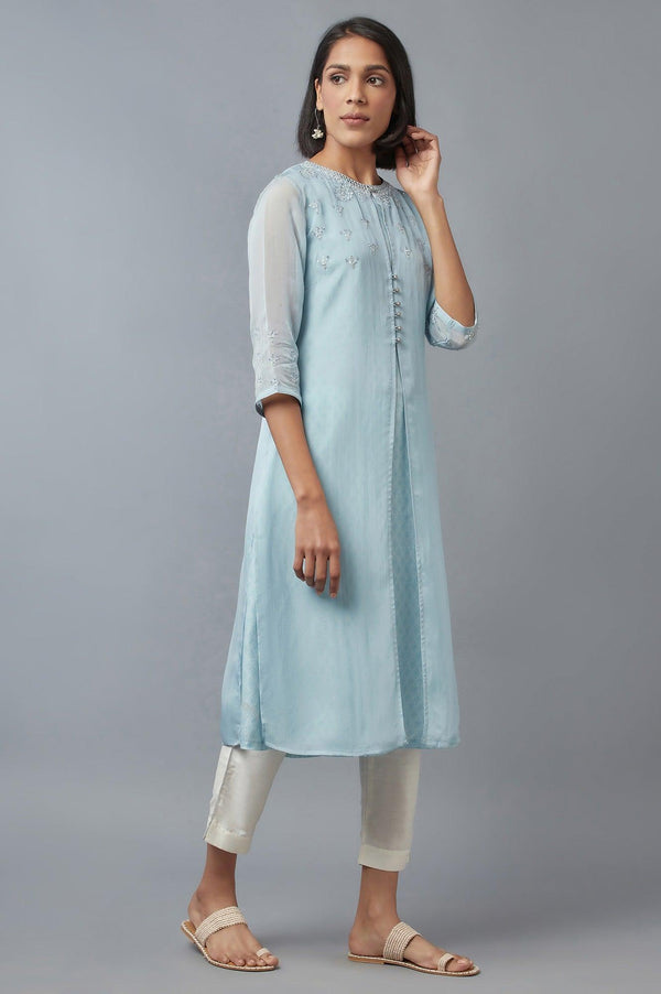 Blue Embroidered Gillet, kurta & Pants Set