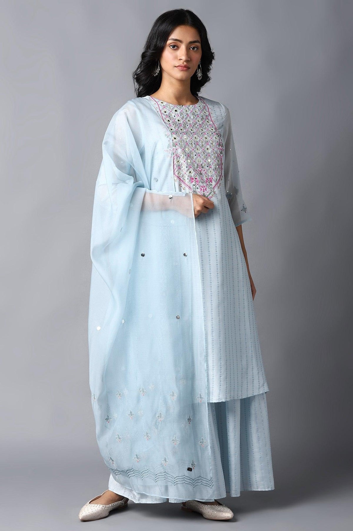 Light Blue kurta, Sharara And Dupatta Set - 6