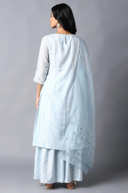 Light Blue kurta, Sharara And Dupatta Set - wforwoman