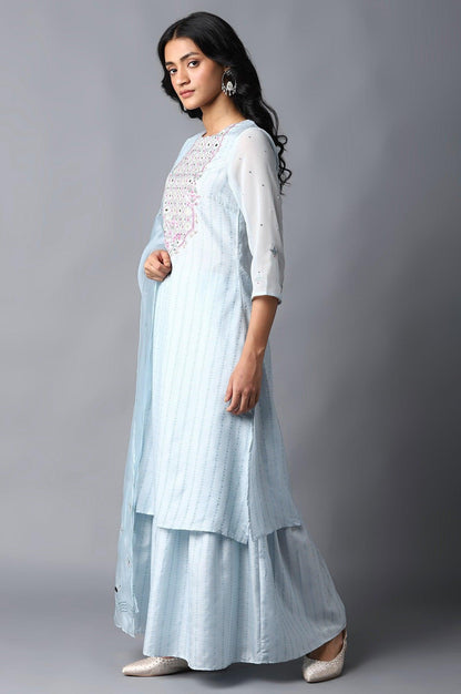 Light Blue kurta, Sharara And Dupatta Set - wforwoman