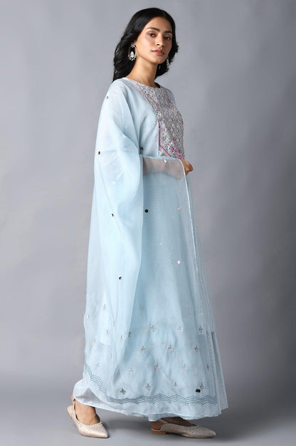 Light Blue kurta, Sharara And Dupatta Set - wforwoman