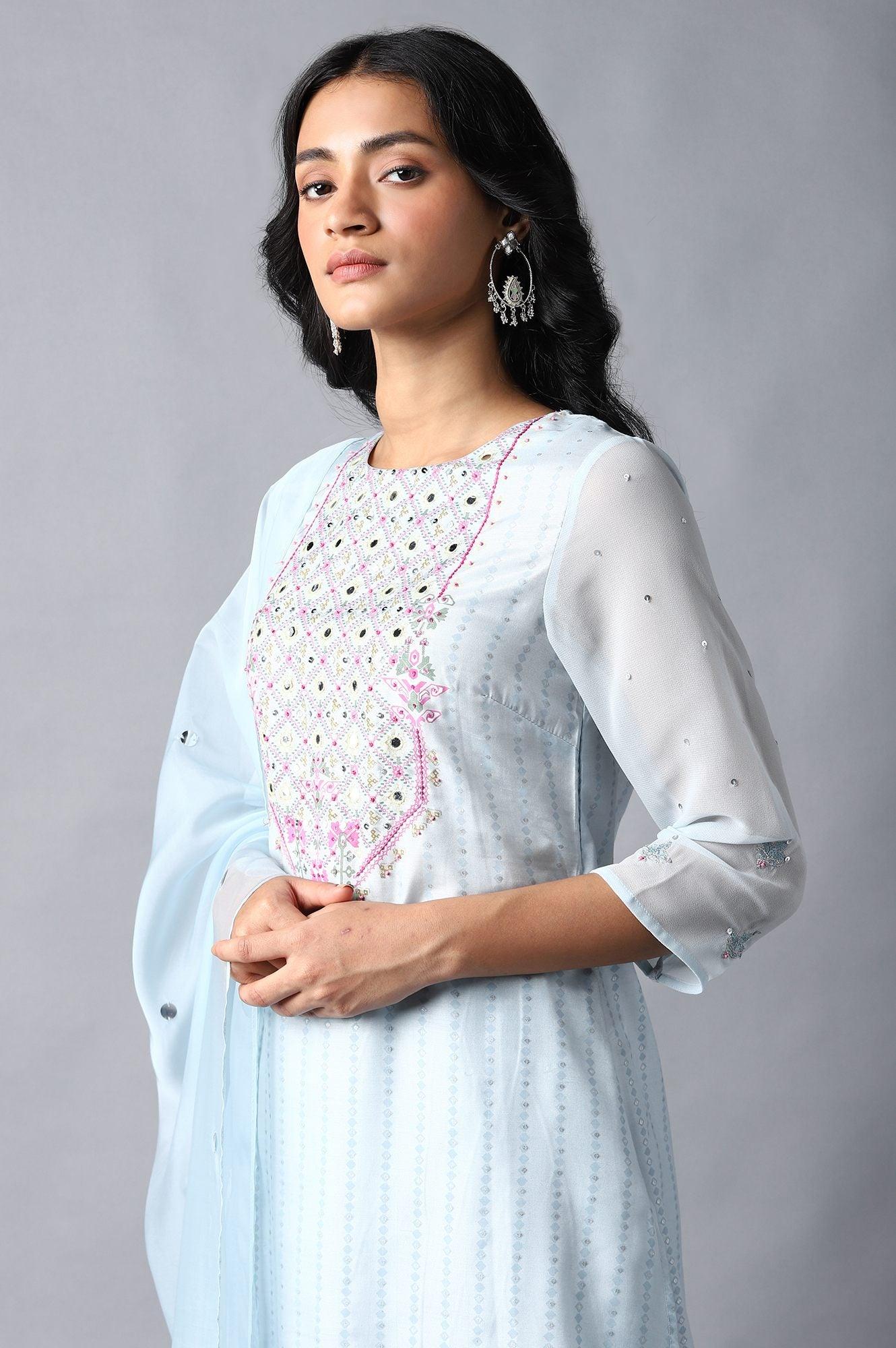 Light Blue kurta, Sharara And Dupatta Set - wforwoman