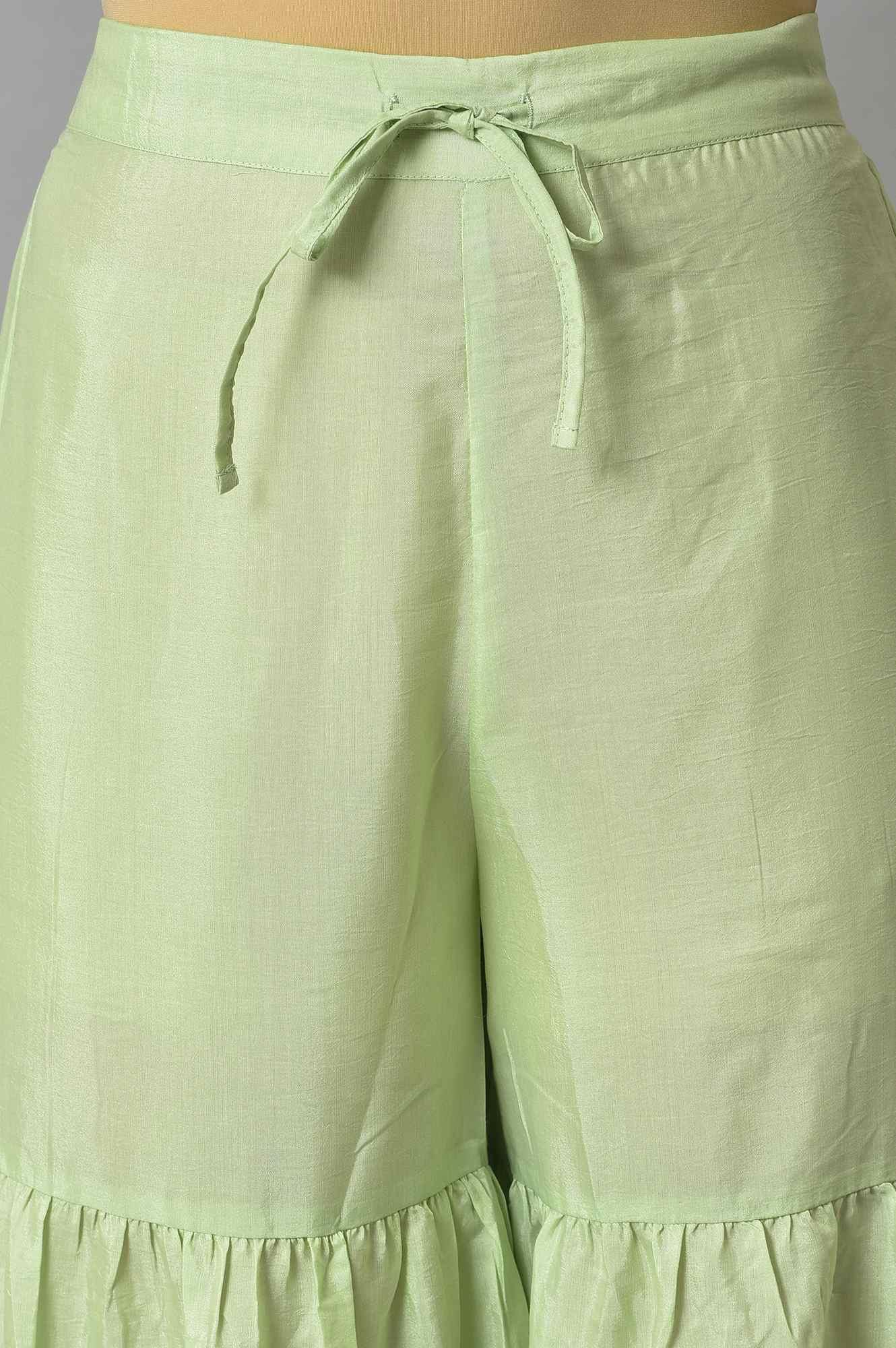 Green Printed kurta, Sharara And Dupatta Set - wforwoman