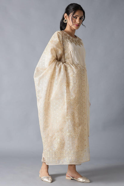Ecru And Beige Heavy Festive kurta With Parallel Pants And Dupatta - wforwoman