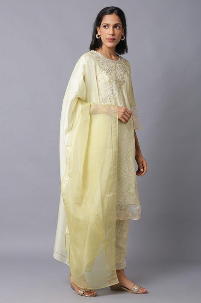 Lime Green Embroidered kurta With Parallel Pants And Dupatta - wforwoman