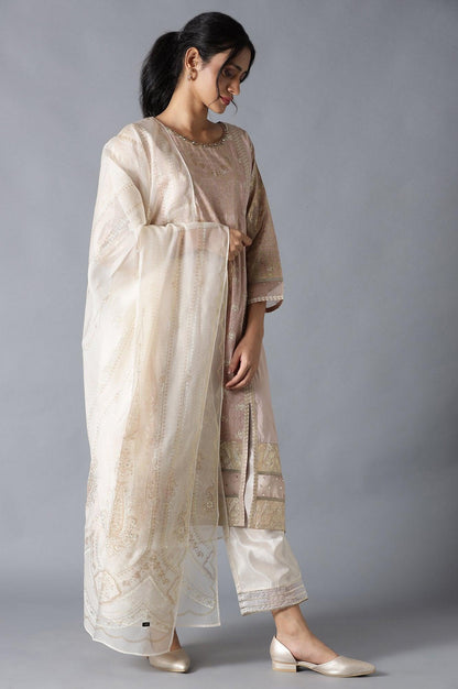 Pink A-Line Round Neck kurta With Parallel Pants And Organza Dupatta - wforwoman