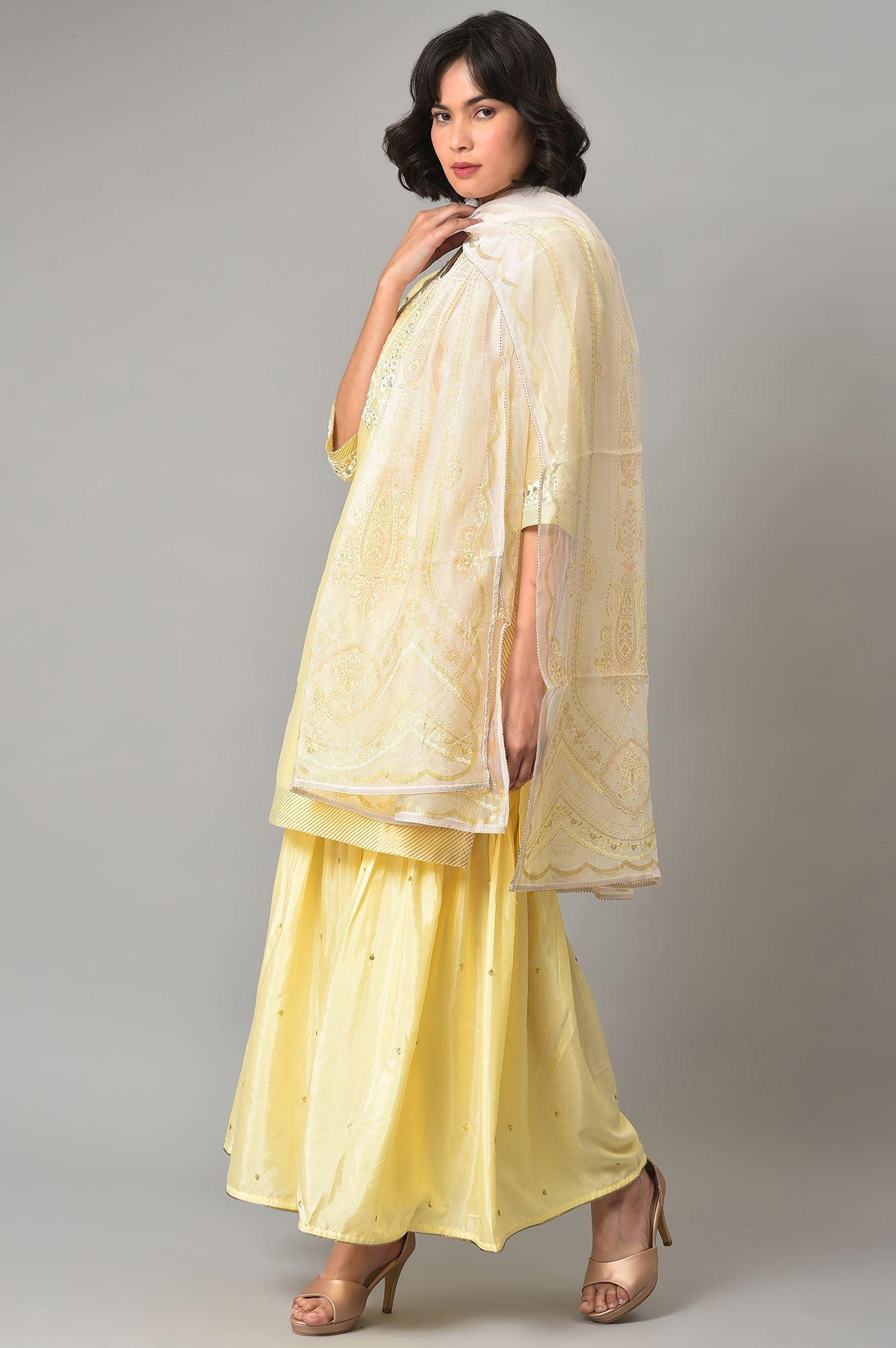 Light Yellow Short kurta With Sharara And Dupatta - wforwoman