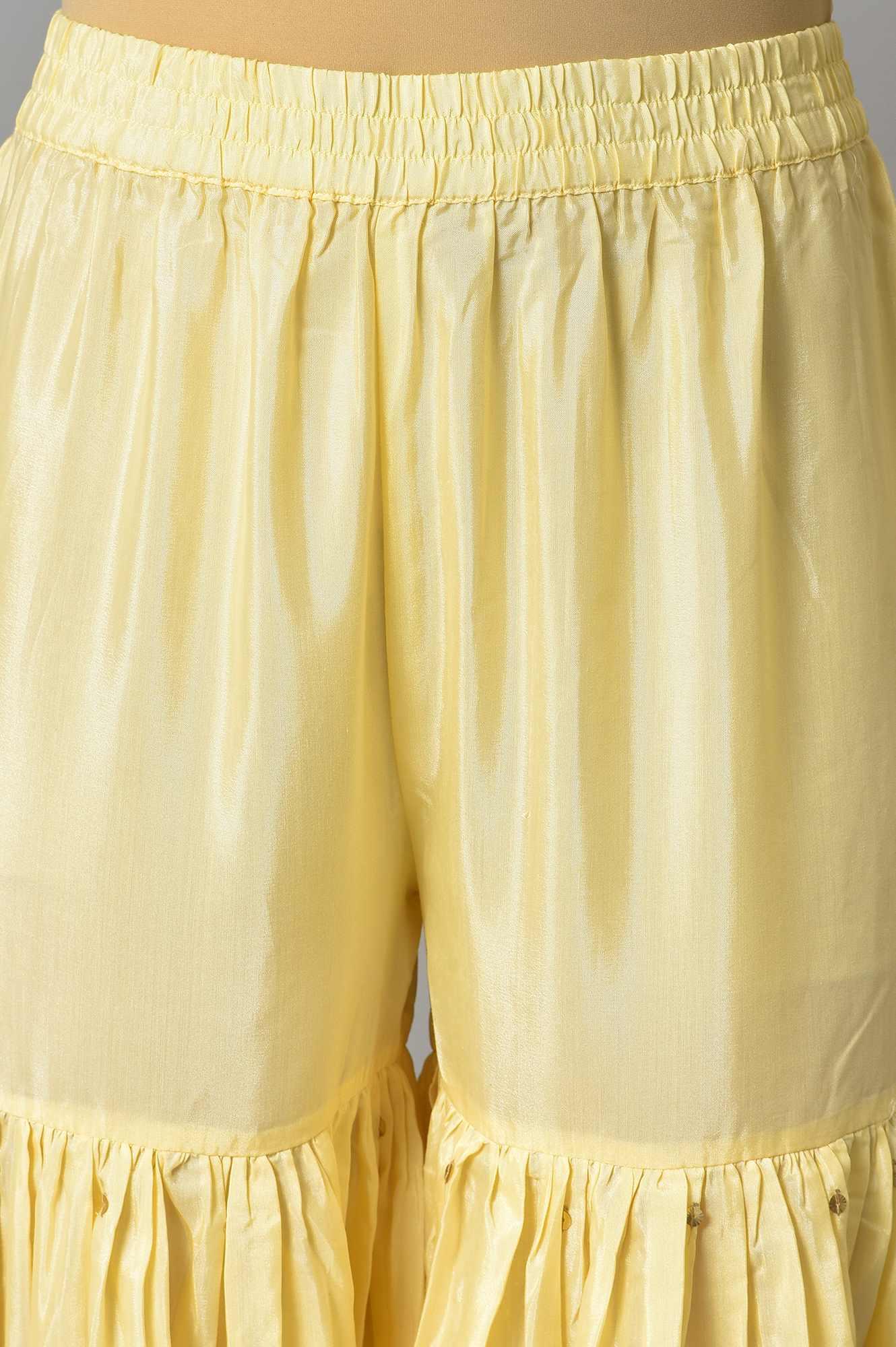 Light Yellow Short kurta With Sharara And Dupatta - wforwoman