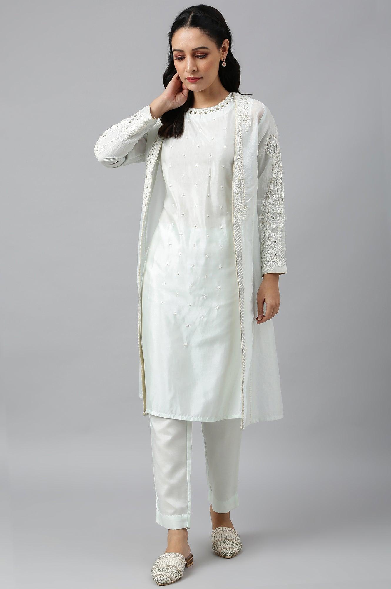 Mint Green Festive Trench Jacket Set - wforwoman