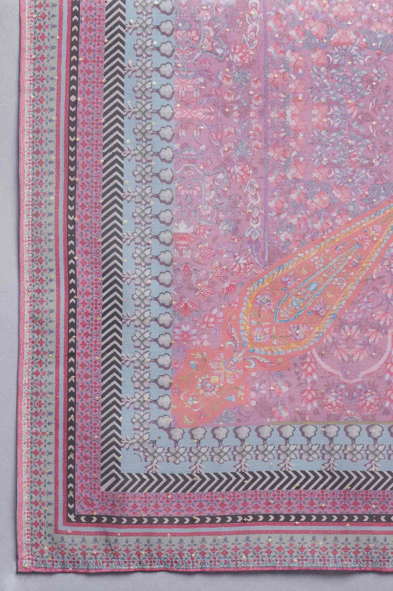 Grey Mock Layer Dress with Pink Organza Dupatta - wforwoman