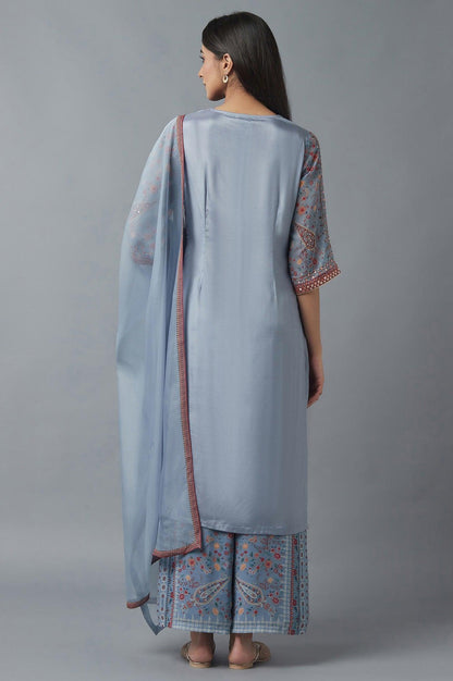 Sky Blue kurta, Parallel Pants and Dupatta Set - wforwoman