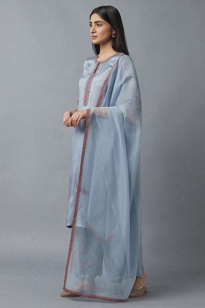 Sky Blue kurta, Parallel Pants and Dupatta Set - wforwoman