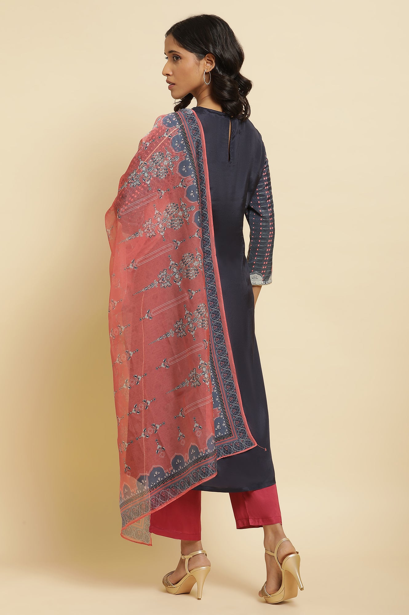 Blue Embroidered Kurta, Straight Pants &amp; Dupatta Set
