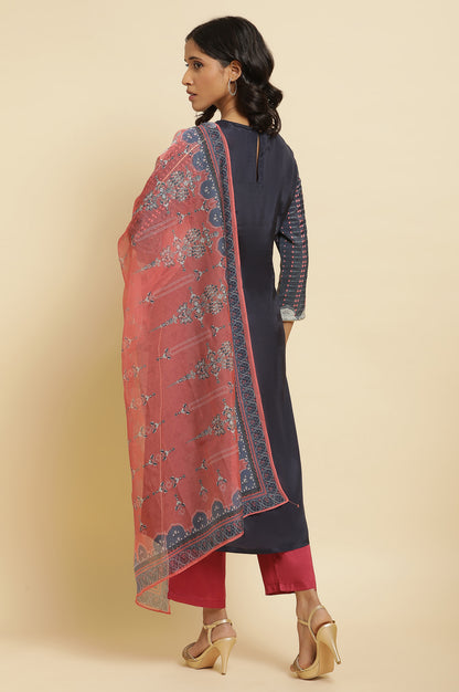 Blue Embroidered Kurta, Straight Pants &amp; Dupatta Set