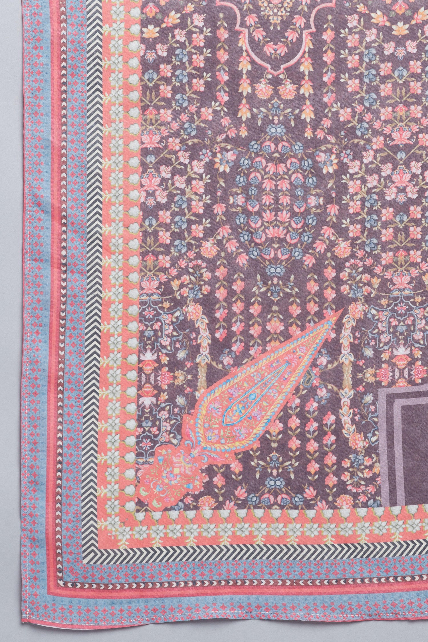 Purple Mughal Gown with Brown Printed Dupatta - wforwoman