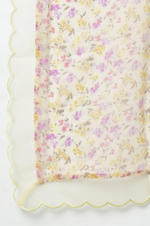 Lemon Yellow Embroidered Chanderi kurta With Slim Pants And Dupatta