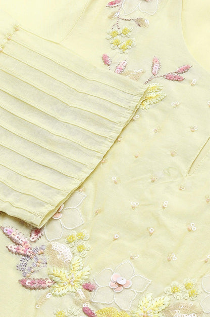 Lemon Yellow Embroidered Chanderi kurta With Slim Pants And Dupatta - wforwoman