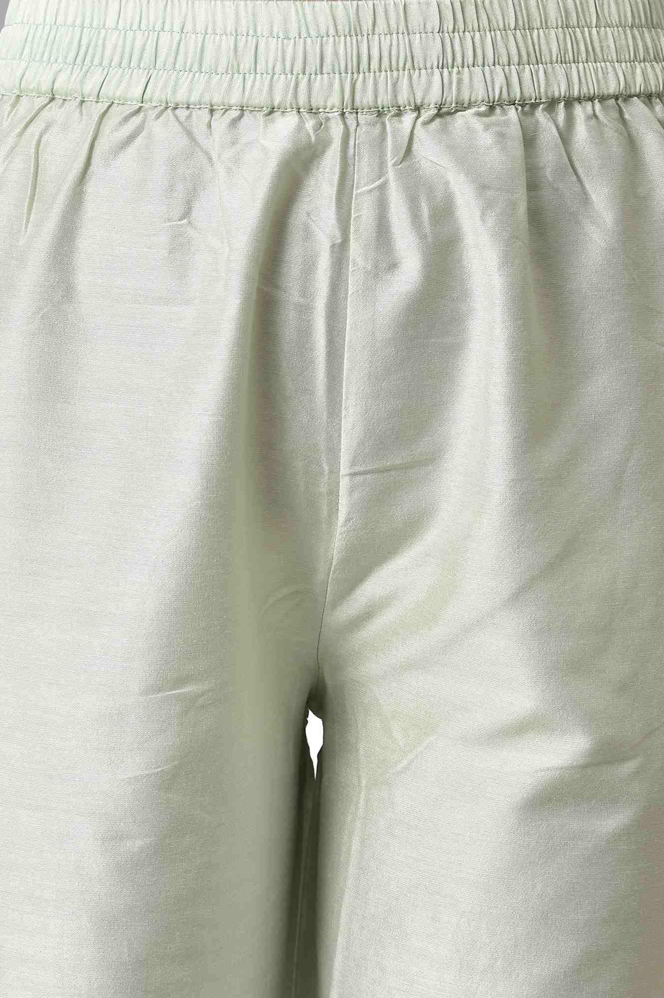 Light Green Embroidered Round Neck kurta With Slim Pants And Dupatta - wforwoman