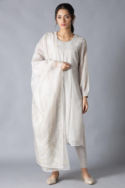 Grey Embroidered kurta With Parallel Pants And Dupatta - wforwoman