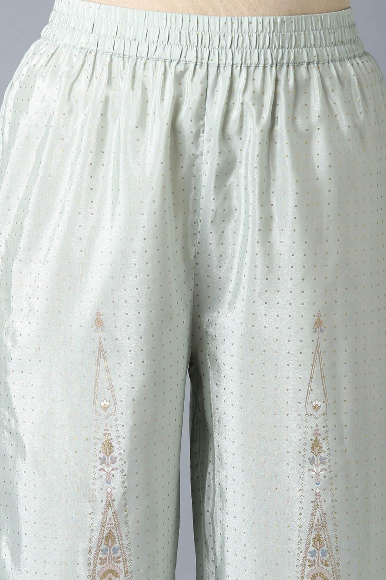 Green Printed Festive kurta With Parallel Pants And Net Dupatta - wforwoman